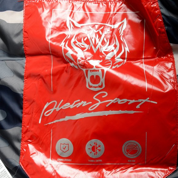 Plein Sport Men's Red Logo Print Zip Up Hooded Parka Jacket - Picture 7 of 10